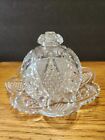 Crystal Glass Round Covered Butter Dish / Cheese Ball With Dome Lid