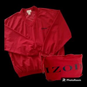 Izod Windbreaker Mens Size Medium Golf Red Nylon Pullover Embroidered 90s