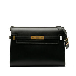 Authenticated Saint Laurent Medium Manhattan Black Calf Leather Shoulder Bag