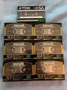 Lot of 6 MAXELL XLII-S 90 super fine, Blank Audio Cassette Tape + 1 TDK SA 90