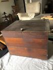VINTAGE HANDMADE WOODEN TOOL BOX STORAGE CHEST WITH Tray Insert 16-1/2” X 13”