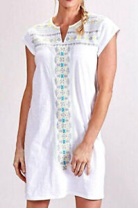 NWT FRESH PRODUCE L Baja Kayda Embroidered T Shirt Dress Tunic White Large