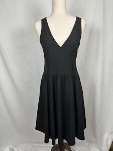 Theory For Bloomingdale’s Size 12 Black Wool Blend Deep V Sleeveless Aline Dress
