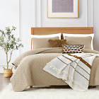 New ListingBeige King Size Quilt Bedding Sets with Pillow Shams, Lightweight Soft Bedspread