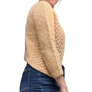 Vintage 60’s Hand Knit Italy Cardigan Sweater Medium Mohair Wool Cropped Grandma