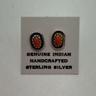 Native American Sterling Silver Small Dot Coral Stud Earring Pierced