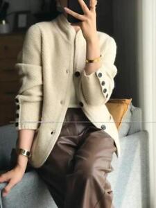 Women's Cardigan Cashmere Sweater Long Sleeve Half High Collar Sweater 2024