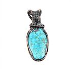 Tibetan Turquoise Wire Wrapped Pendant Handcrafted Copper Unique Jewelry 2.56