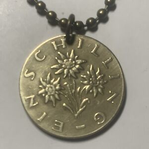 Real Austria Osterreich 1 Schilling Coin Pendant Necklace Flower. Great 🎁 A1