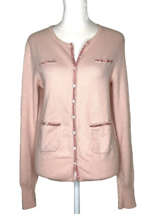 Schluter Cashmere Sweater Cardigan Small 38 Easter Top Velvet Ribbon Pink Flaw