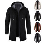 Mens Solid Hooded Zipper Coat Long Sleeve Warm Mid Length Cardigan Knitted Coat