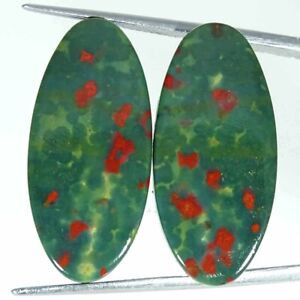 Natural Bloodstone Gemstone 26.80 Cts Loose Oval Cabochon Pair Africa 13x28x3mm