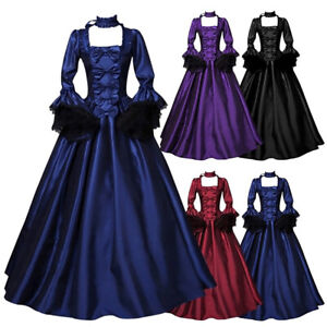 Women Vintage Gothic Dress Long Sleeve Hooded Long Gown Hallowmas Dresses
