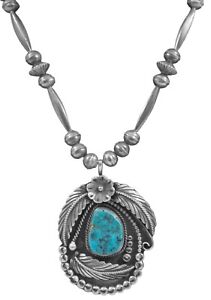 Old Pawn Navajo Sterling Silver and Turquoise Signed D&J Clark Necklace #0922