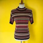Vtg Striped Ribbed Knit Shirt Stretchy Earth Tone Womens Medium Acrylic Retro M