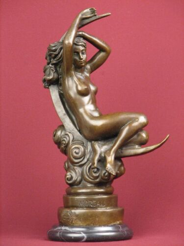 SIGNED BRONZE DETAILED STATUE  ART NOUVEAU HANDCRAFTED SCULPTURE ON MARBLE