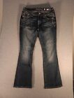 Miss Me Jeans Womens Size 28 Easy Boot Mid Rise Dark Wash Blue Logo Thick Stitch