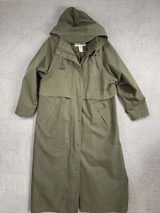 L.L. Bean Olive Green Trench Coat Jacket Women's Small Petite removable hood