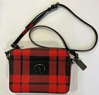 COACH Women's Plaid Turnlock Camera Bag Red Black Mount Plaid Cross Body Bag