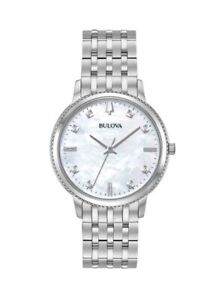 Bulova Women's Quartz Silver Stainless Steel White Stone Watch 32MM 96P207