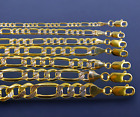 10K Yellow Gold 2mm-8.5mm Figaro Pave Chain Necklace All Sizes Real Gold