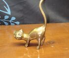 VINTAGE MCM Brass Cat Solid Brass Figurine Long Tail Pretty Natural Patina