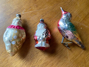 Vintage Glass Christmas Ornaments  Santa and  Clown  and Bird