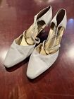 VTG 9 West White Leather Strappy Heels Womens Size 8M