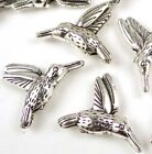 15 Hummingbird Flying Bird Charm Silver Pewter beads 18x14mm