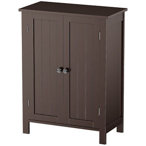 Adjustable Shelf Cupboard Bathroom Floor Storage Cabinet Double Door, Brown