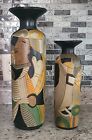 2 VTG   Abstract Cubist Hand Painted Porcelain Art Vase Face Cubism Asymmetrical