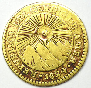 1824 Central American Republic Gold Escudo Coin CAR 1E KM-6 - VF Detail