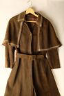 Vtg 70s Hippie Duster Cowhide Brown Concho Cowboy Coat Leather Trench Boho Cape