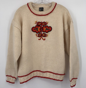 VINTAGE DALE OF NORWAY WOOL SWEATER WOMENS LARGE EMBROIDERED CREAM RED CHUNKY