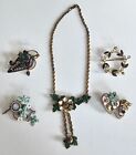 Vintage Rhinestone Brooch Pin Necklace Lot Flower Floral Made in AUSTRIA