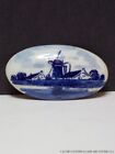 Vintage Blue Delft Holland Pottery Oval Windmill Pin Brooch Signed Scenic Art