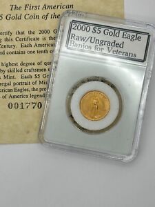 New Listing2000 $5 AMERICAN GOLD EAGLE -- 1/10 OZ GOLD COIN w/Certificate of Authenticity