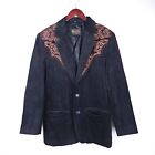 Scully Leather Jacket Coat Size 40 Black Embroidered Button Front Western Blazer