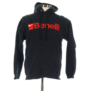 Benelli Men's Black Embroidered Spellout Pullover Hoodie Sweatshirt - Size Small