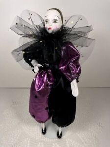 New ListingMardi Gras Holiday Celebration ceramic doll in purple & black satin.