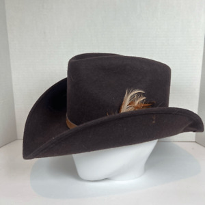 Vintage Patrice Cowboy Hat Size 6 7/8 Brown Felt Wool Feathers Made in USA