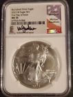 2023 W NGC BURNISHED MS70 UC FDI SILVER EAGLE GAUDIOSO SIGNED FLAG LABEL S$1
