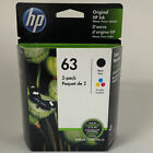 HP 63 Black Color Ink Cartridges Combo 2 Pack New Genuine F6U62A F6U61A