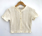 ZARA Ivory Cable Knit Cropped Cardigan Top Short Sleeves Size S