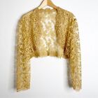 Vintage Gold Lace Bolero Evening Jacket Rhinestone Size Medium