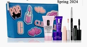 Clinique Spring 2024 7 Pcs Deluxe Makeup Gift Set Blue Makeup Bag
