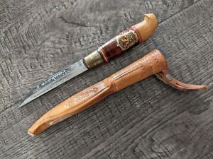 Vintage Iisakki Jarvenpaa Kauhava Finland Knife & Stitched Leather Sheath