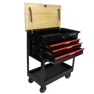 3 Drawers Rolling Tool Cart Mobile Tool Chest With Wood Top Tool Storage Cabinet