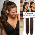 CLEARANCE THICK Ponytail Clip in Remy Human Hair Extensions Wrap Around on Piece