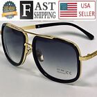 Men's Sunglasses Square One Gold Colored Metal Frame Top Bar Oversize Shades NEW